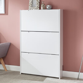 Newquay High Gloss Shoe Cabinet With 3 Flap Doors In White