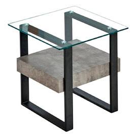 Newtown Glass End Table With Light Concrete And Black Frame