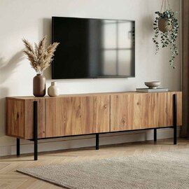 Nexio Wooden TV Stand with Metal Legs in Atlantic Pine and Black