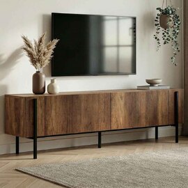 Nexio Wooden TV Stand with Metal Legs in Barok Walnut and Black