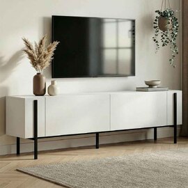 Nexio Wooden TV Stand with Metal Legs in White and Black