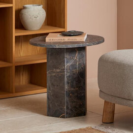 Niceville Marble Round Side Table In Matt Brown Marron