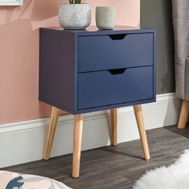 Niceville Wooden Bedside Cabinet With 2 Drawers In Blue