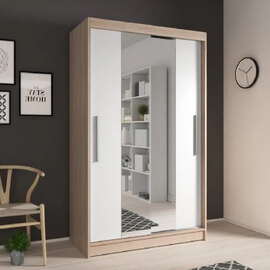Nichols Wooden Wardrobe With 2 Sliding Doors In Oak And White