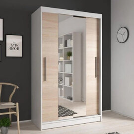 Nichols Wooden Wardrobe With 2 Sliding Doors In White And Oak