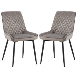Niles Grey Velvet Dining Chairs With Black Legs In Pair