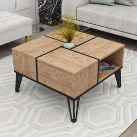 Nilora Wooden Coffee Table with Storage in Atlantic Pine and Black