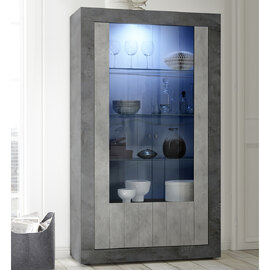 Nitro Wooden Display Cabinet With 2 Doors In Oxide Cement And LED