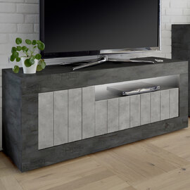 Nitro Wooden TV Stand With 3 Doors In Oxide Cement And LED