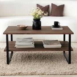 Nivora Pine Wood Coffee Table with Metal Frame in Walnut