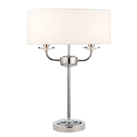 Nixon 2 Lights Vintage White Fabric Table Lamp In Bright Nickel