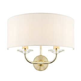 Nixon 2 Lights Vintage White Fabric Wall Light In Brass