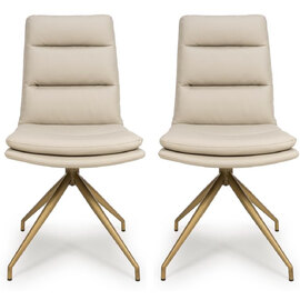 Norton Taupe Faux Leather Swivel Dining Chairs with Bronze Legs in Pair