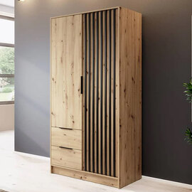 Newberry Wooden Wardrobe With 2 Hinged Doors 105cm In Artisan Oak
