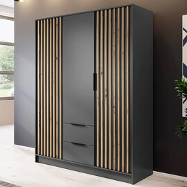 Newberry Wooden Wardrobe With 3 Hinged Doors 155cm In Graphite
