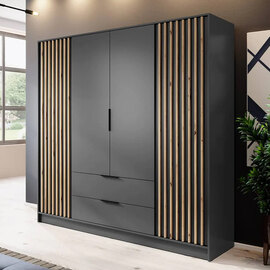 Newberry Wooden Wardrobe With 4 Hinged Doors 206cm In Graphite