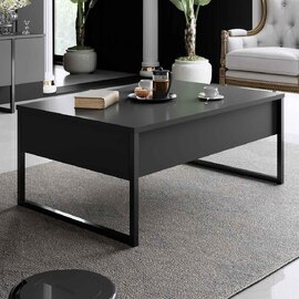 Nordic Wooden Coffee Table with Black Metal Frame in Anthracite