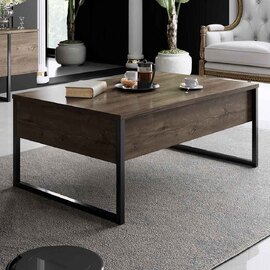 Nordic Wooden Coffee Table with Black Metal Frame in Walnut