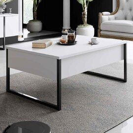 Nordic Wooden Coffee Table with Black Metal Frame in White