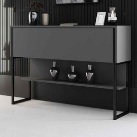 Nordic Wooden Console Table With Black Metal Frame in Anthracite