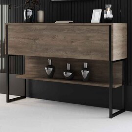 Nordic Wooden Console Table With Black Metal Frame in Walnut
