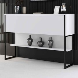 Nordic Wooden Console Table With Black Metal Frame in White