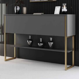 Nordic Wooden Console Table With Gold Metal Frame in Anthracite