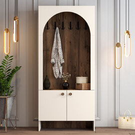 Nordo Wooden Coat Stand with Storage in Cream and Walnut