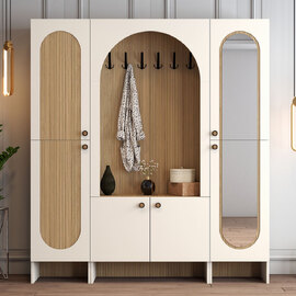 Nordo Wooden Hallway Funiture with Mirror in Cream and Oak