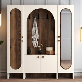 Nordo Wooden Hallway Funiture with Mirror in Cream and Walnut
