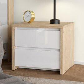 Norfolk Wooden Bedside Cabinet 2 White Gloss Drawers In Hickory