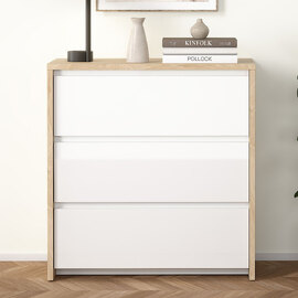 Norfolk Wooden Chest Of 3 White Gloss Drawers In Jackson Hickory