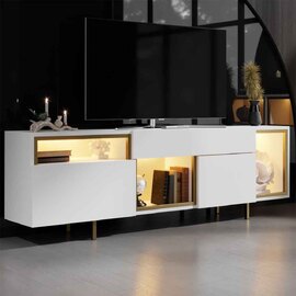 Norm Wooden LED TV Stand with 2 Doors in White and Gold