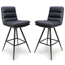 Norton Black Leather Bar Chairs With Metal Legs In Pair