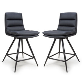 Norton Black Leather Counter Bar Chairs With Metal Legs In Pair
