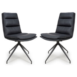 Norton Black Leather Dining Chairs With Metal Legs In Pair