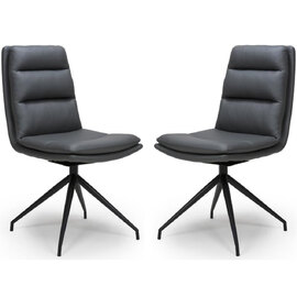 Norton Grey Leather Dining Chairs With Metal Legs In Pair