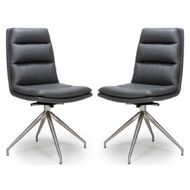 Norton Grey Leather Dining Chairs With Steel Legs In Pair