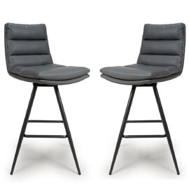 Norton Grey Leather Bar Chairs With Metal Legs In Pair