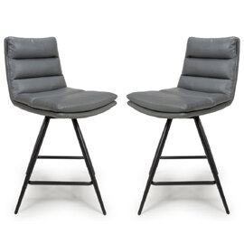 Norton Grey Leather Counter Bar Chairs With Metal Legs In Pair