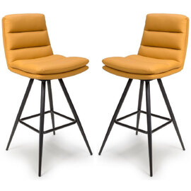 Norton Ochre Leather Bar Chairs With Metal Legs In Pair