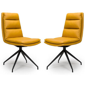 Norton Ochre Leather Dining Chairs With Metal Legs In Pair