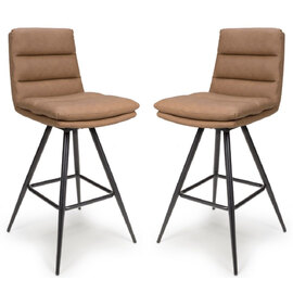 Norton Tan Leather Bar Chairs With Metal Legs In Pair