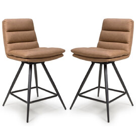 Norton Tan Leather Counter Bar Chairs With Metal Legs In Pair