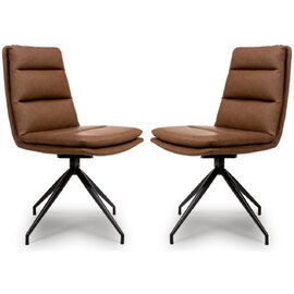 Norton Tan Leather Dining Chairs With Metal Legs In Pair