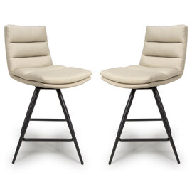 Norton Taupe Leather Bar Chairs With Metal Legs In Pair