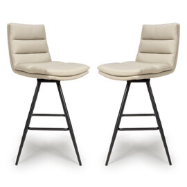 Norton Taupe PVC Fabric Counter Bar Chairs With Metal Legs In Pair