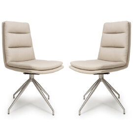 Norton Taupe PVC Fabric Dining Chairs With Steel Legs In Pair