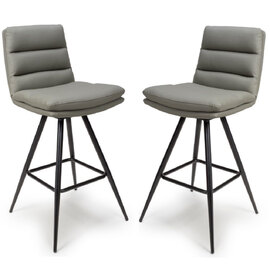 Norton Truffle PVC Fabric Bar Chairs With Metal Legs In Pair