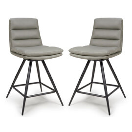 Norton Truffle PVC Fabric Counter Bar Chairs With Metal Legs In Pair